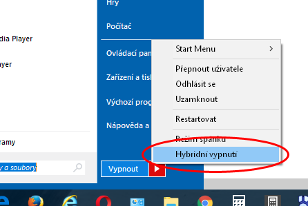 Mezi zpsoby vypnutí poítae nechybí ani hybridní vypnutí - funkce Windows 8 a 10