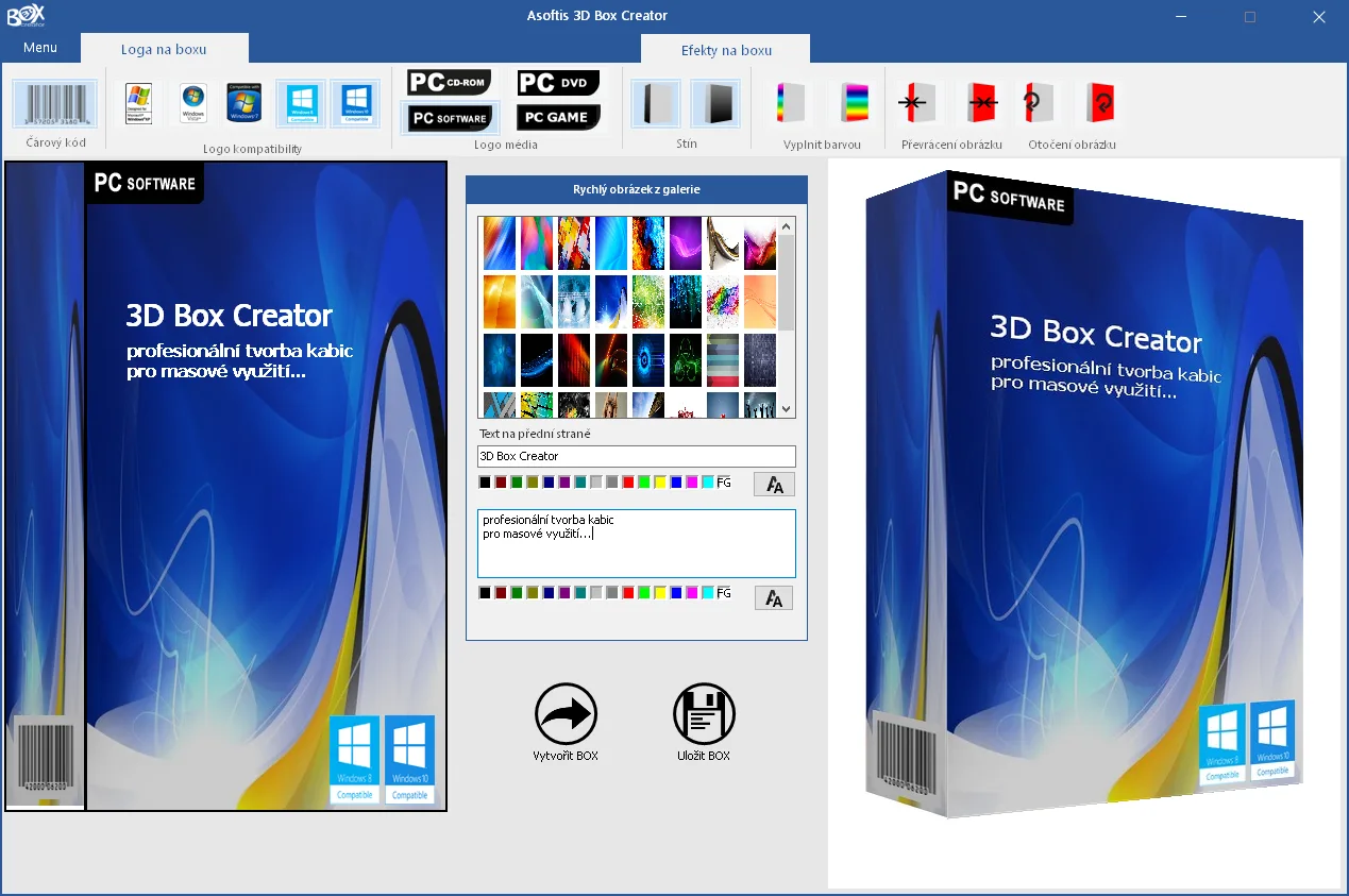 Asoftis 3D Box Creator &ndash; náhled aplikace
