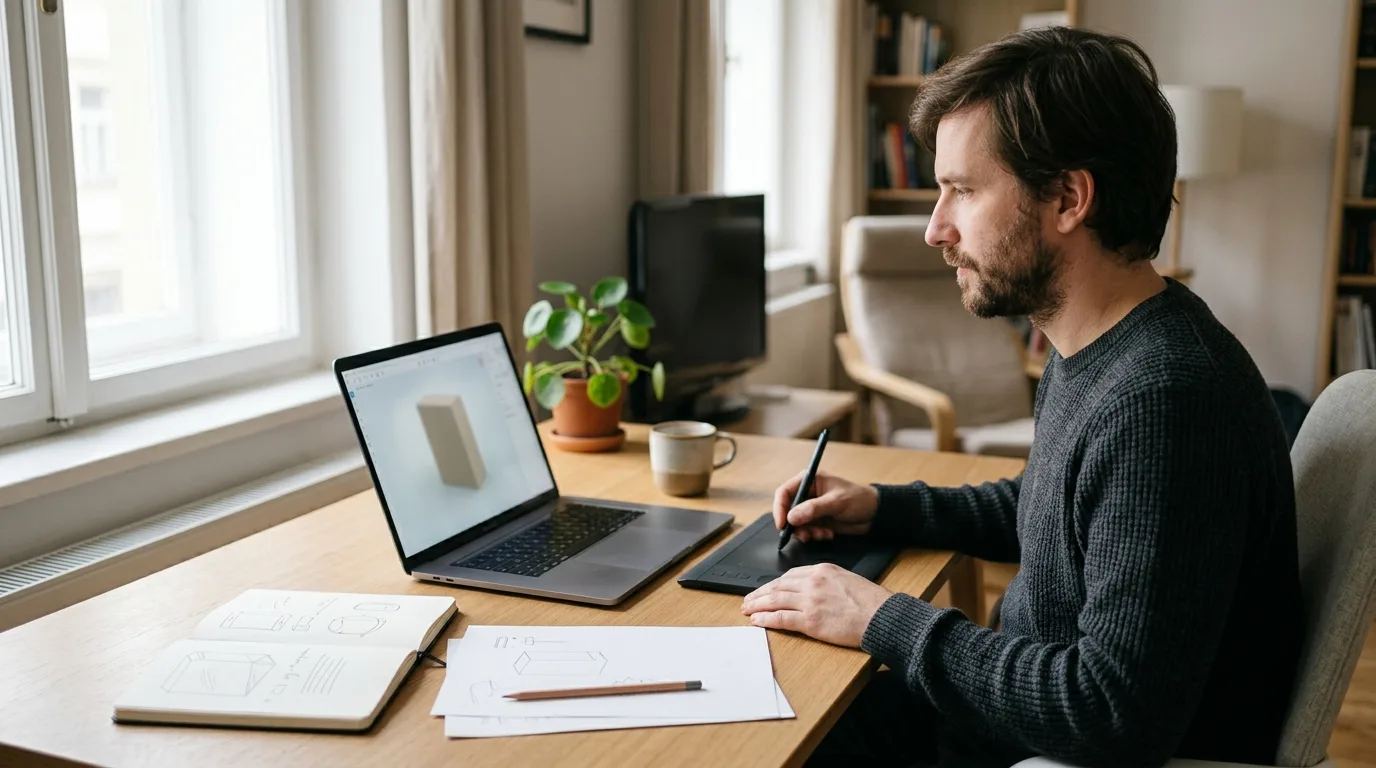 Asoftis 3D Box Creator při tvorbě 3D krabice na pracovišti s grafickým tabletem