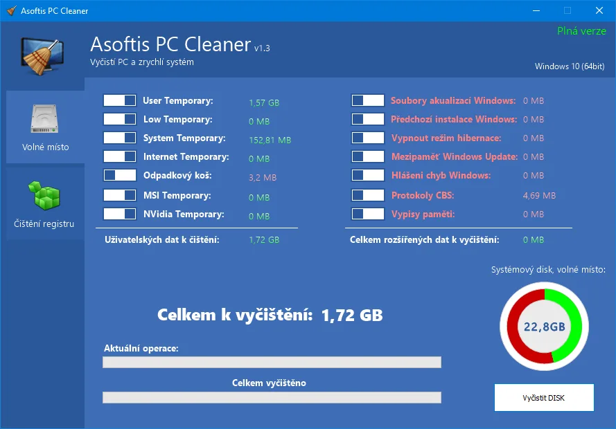 Asoftis PC Cleaner &ndash; uvolnění místa na disku