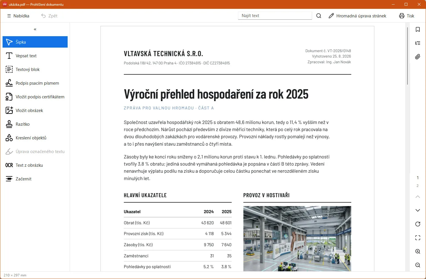Asoftis PDF Editor &ndash; hlavní okno prohlížeče s otevřeným dokumentem