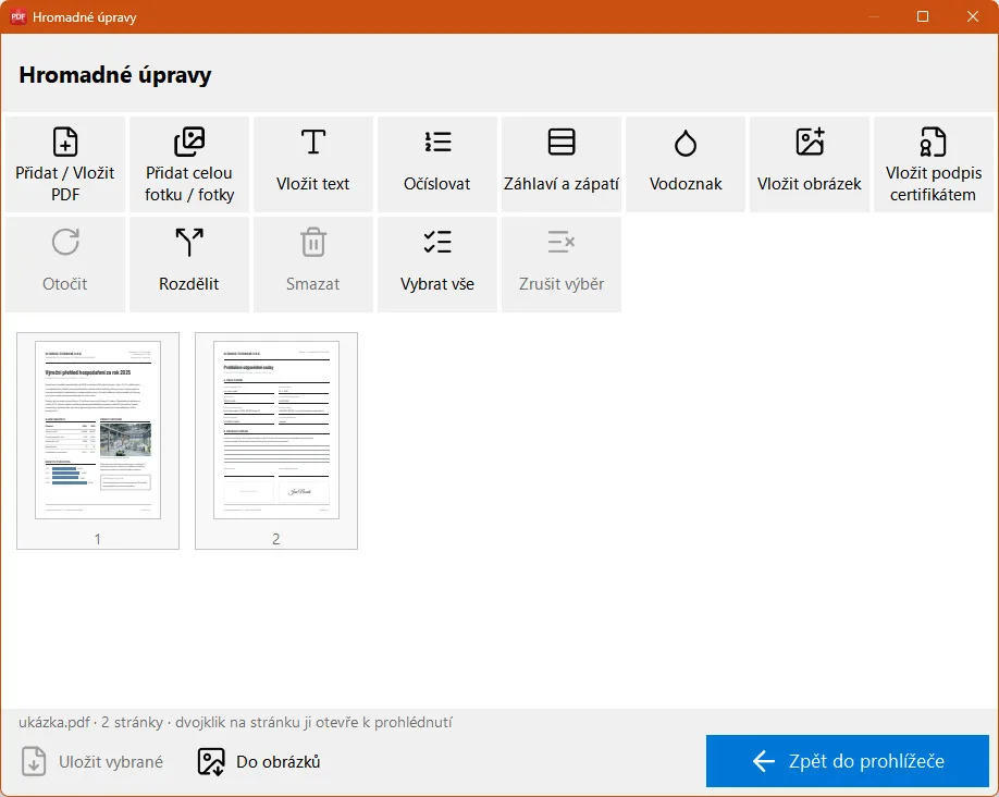 Asoftis PDF Editor &ndash; okno hromadné úpravy stránek s náhledy